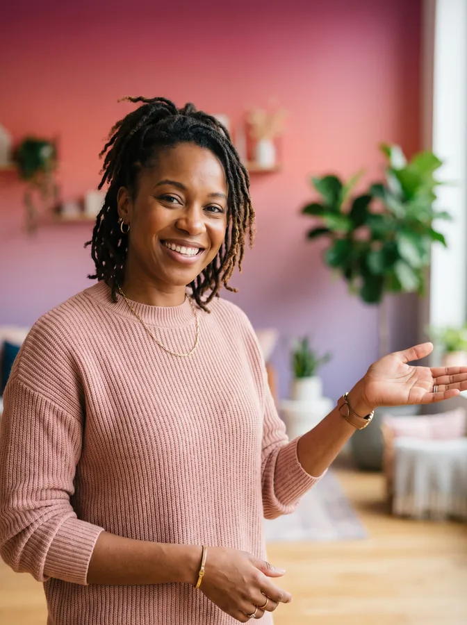A woman warmly inviting you to join the SuperWomb community